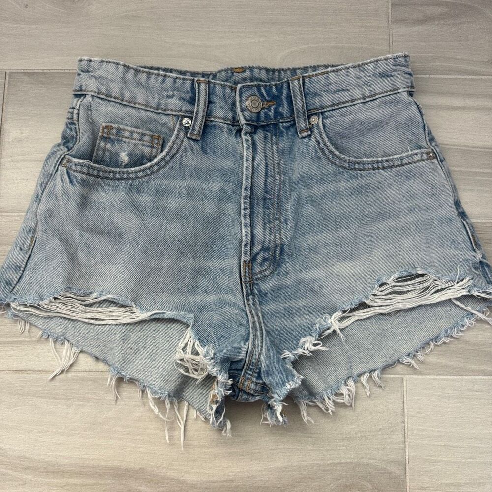 Zara cut off high waisted distressed jean shorts 4